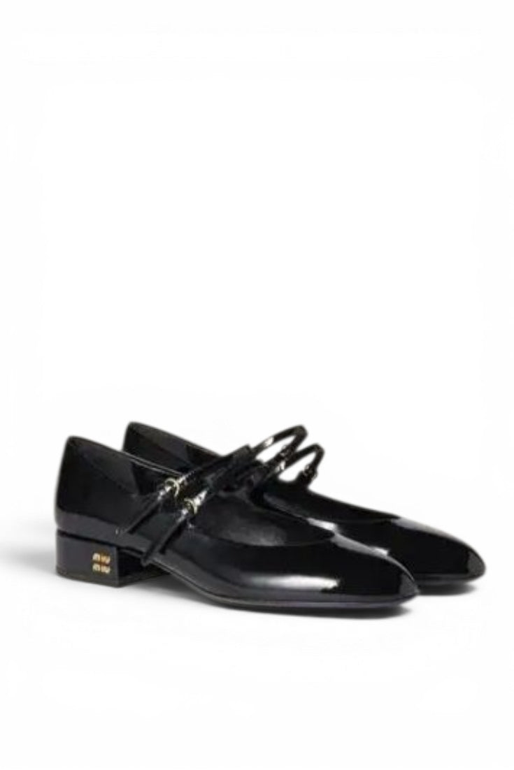 Black Patent Double-Strap Flats