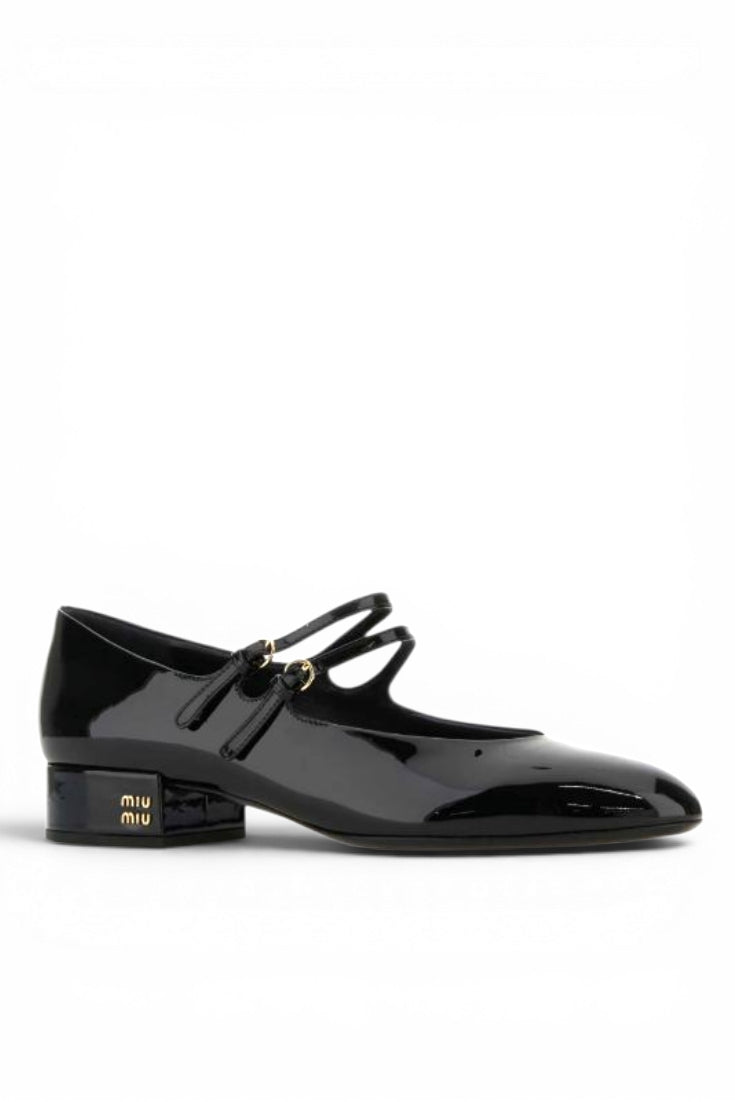 Black Patent Double-Strap Flats