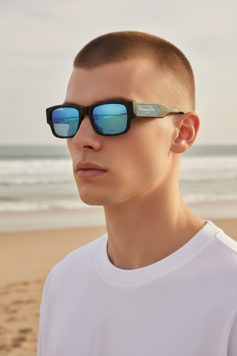 Thick Black Frame With Blue Lenses