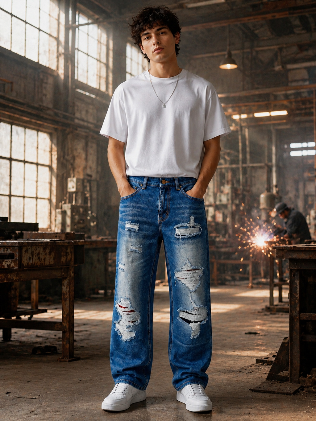 Men's Baggy Torn Denims