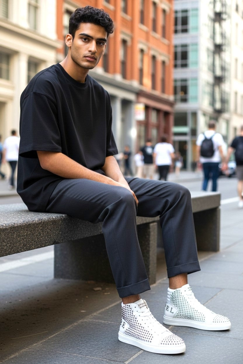 Luxury Studded High-Top Sneakers